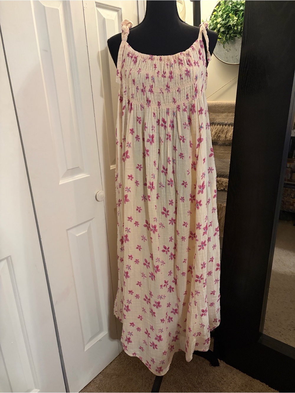 Free People Azure Midi Dress with Pink Floral Print